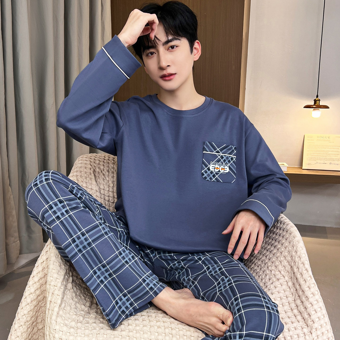 运动可外穿家居服大码睡衣套装男士薄款长袖春秋青少年夏冬季