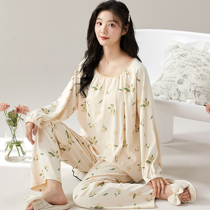 女士薄睡衣春秋季长袖套装家居服