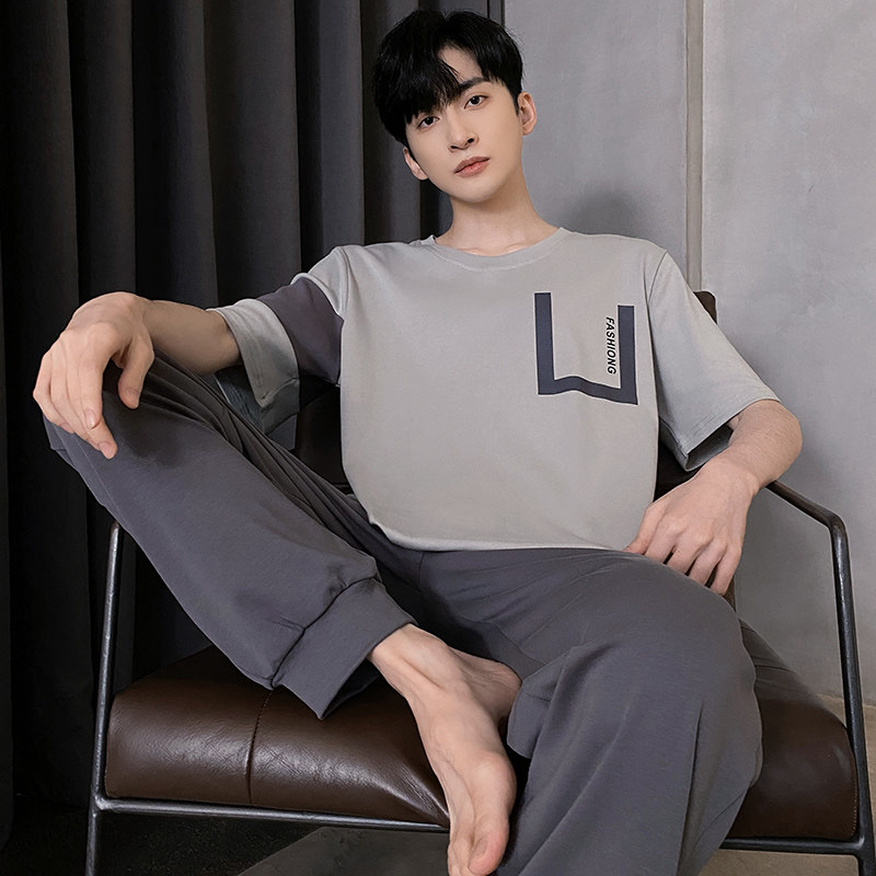 夏季短袖睡衣套装男士大码长裤家居服夏天韩版休闲可外穿运动薄款
