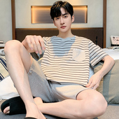 家居服春秋大码 短袖 夏天中年人爸爸休闲 男士 纯棉薄款 睡衣套装 夏季