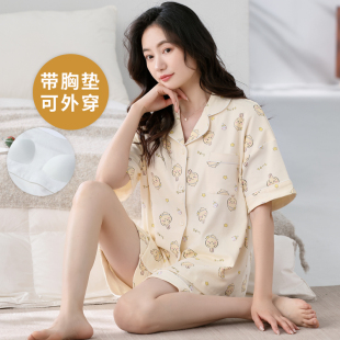 短袖 睡衣套装 夏季 开衫 春夏 大码 家居服女士卡通休闲甜美可外穿韩版