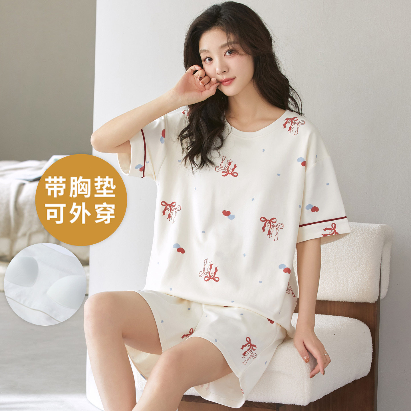夏季薄款纯棉女士短袖短裤家居服