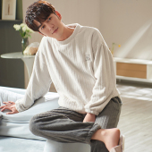 套装 珊瑚绒睡衣男士 保暖长袖 韩版 法兰绒加厚加绒冬天家居服 秋冬季