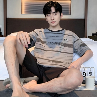 夏季 睡衣套装 全棉100%纯棉大码 学生青少年男士 家居服韩版 短袖