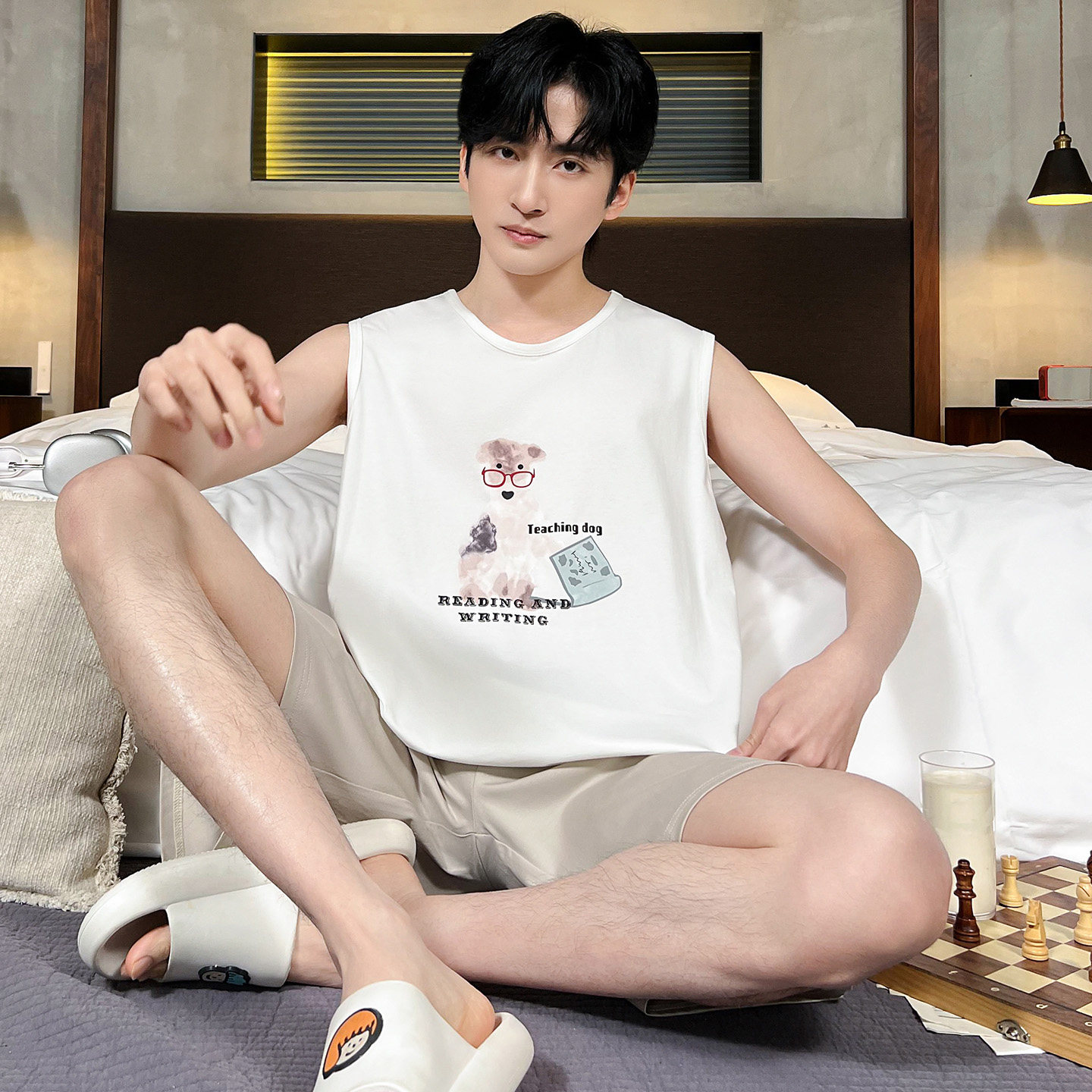 100%纯棉男士夏季背心短裤家居服