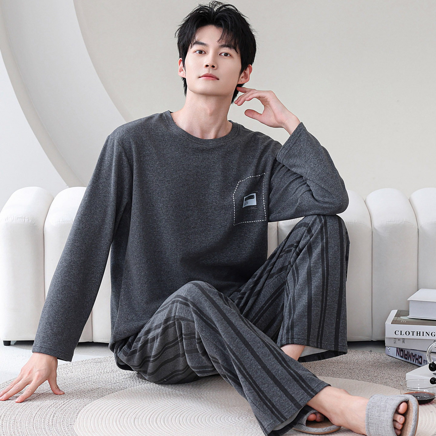 100%纯棉长袖睡衣套装全棉可外穿