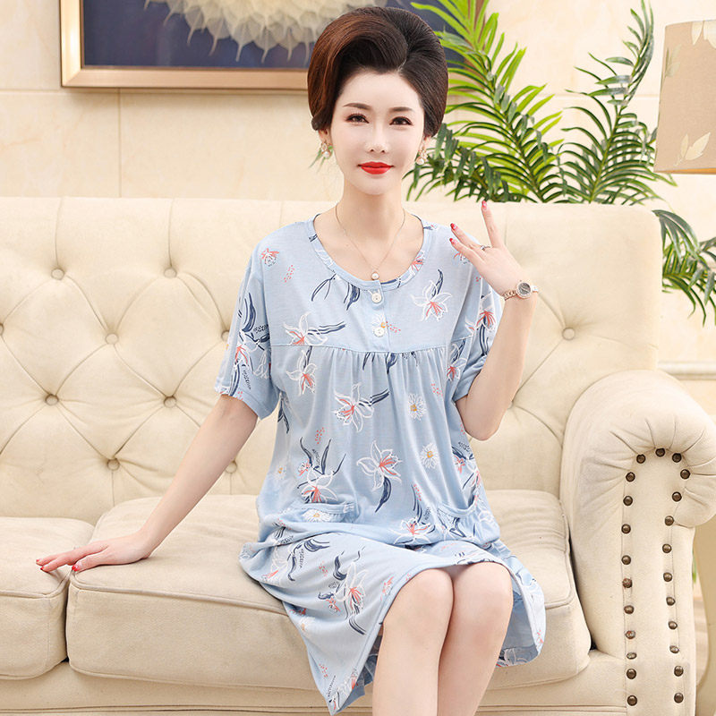 女夏季宽松大码中老年睡裙家居服