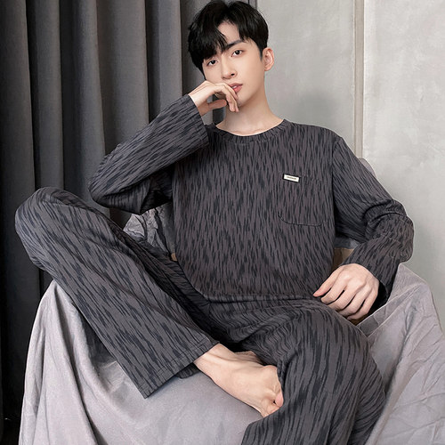 男士大码宽松长袖睡衣套装家居服