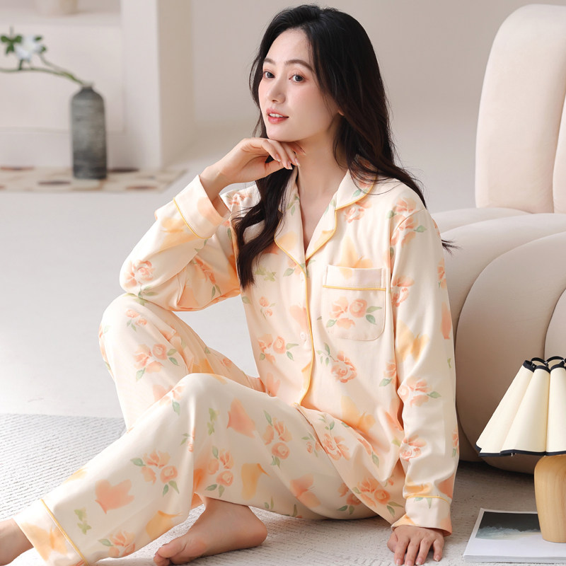 睡衣女士春夏秋季长袖开衫家居服
