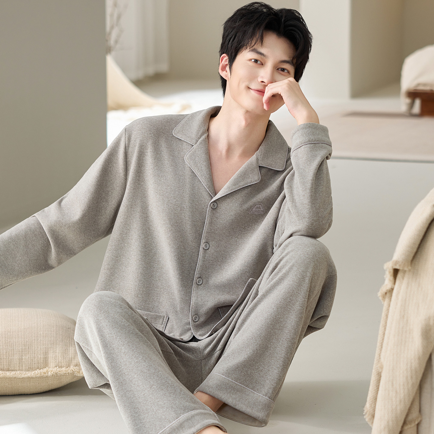 羊毛蚕丝德绒长袖睡衣套装家居服