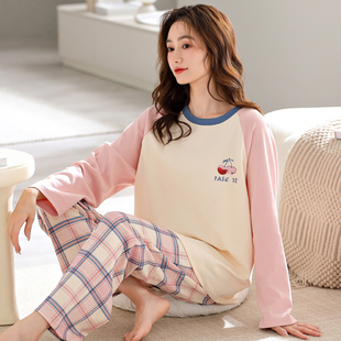 女士长袖睡衣套装春秋季夏秋冬天家居服可外穿薄款大码可爱韩版