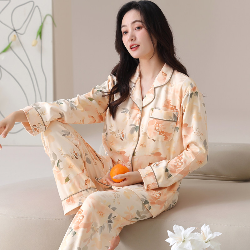 睡衣女士春夏秋季长袖开衫家居服