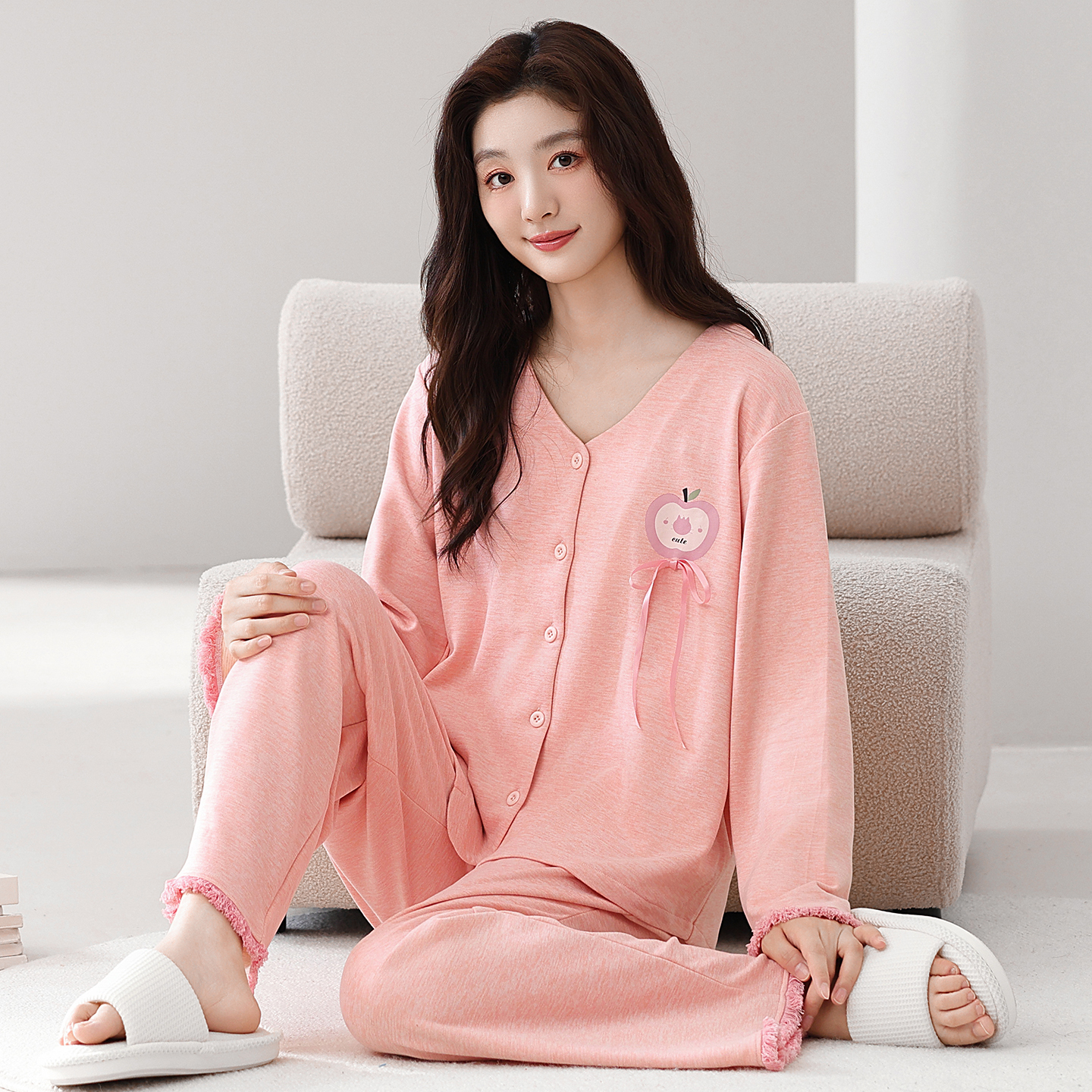 长袖睡衣套装保暖开衫家居服加厚
