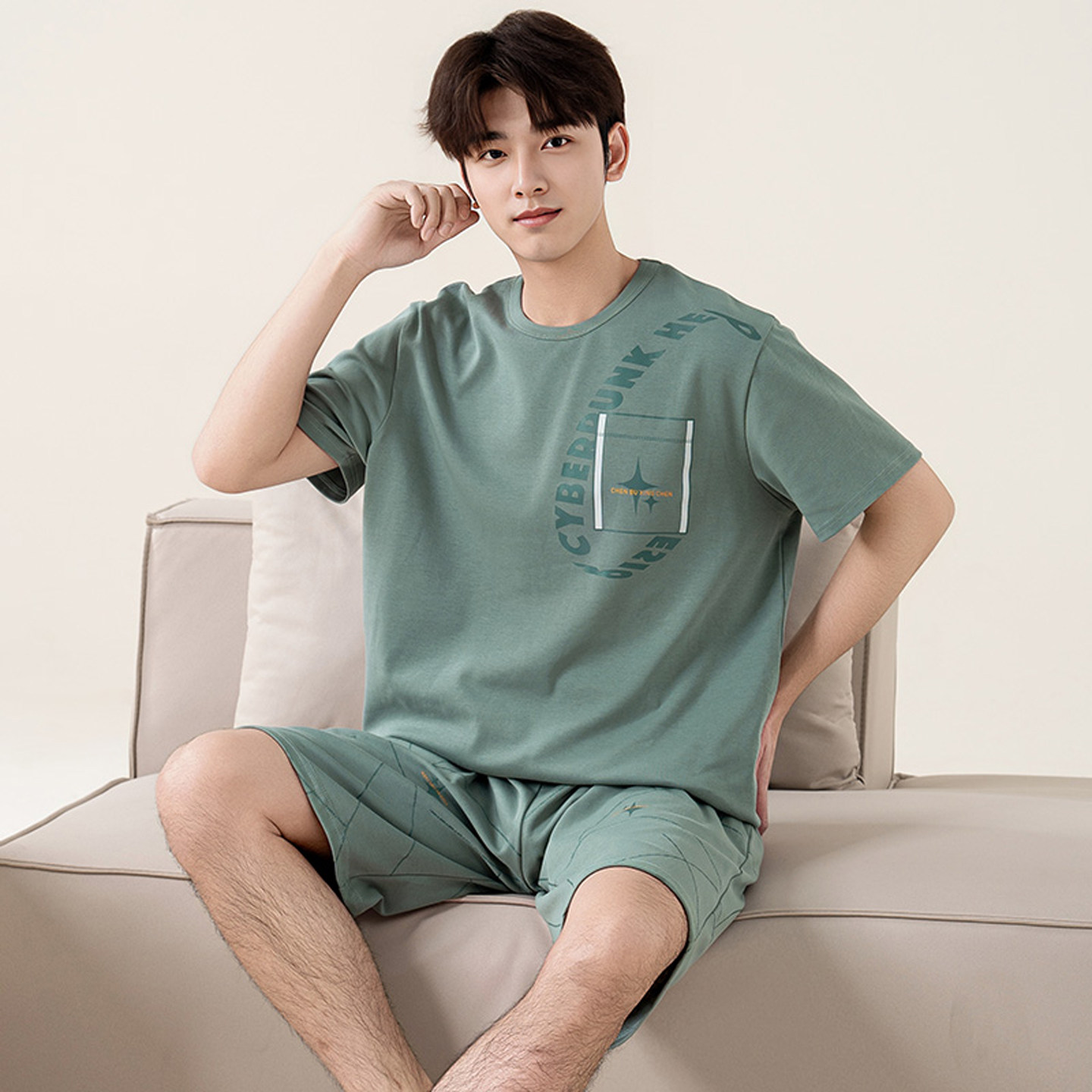 时尚特大码睡衣夏季套装男士短袖家居服加肥加大码夏天薄款可外穿