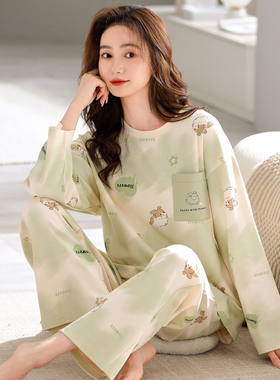 睡衣女款春秋季薄款大码宽松学生长袖可外穿韩版套装冬夏天家居服
