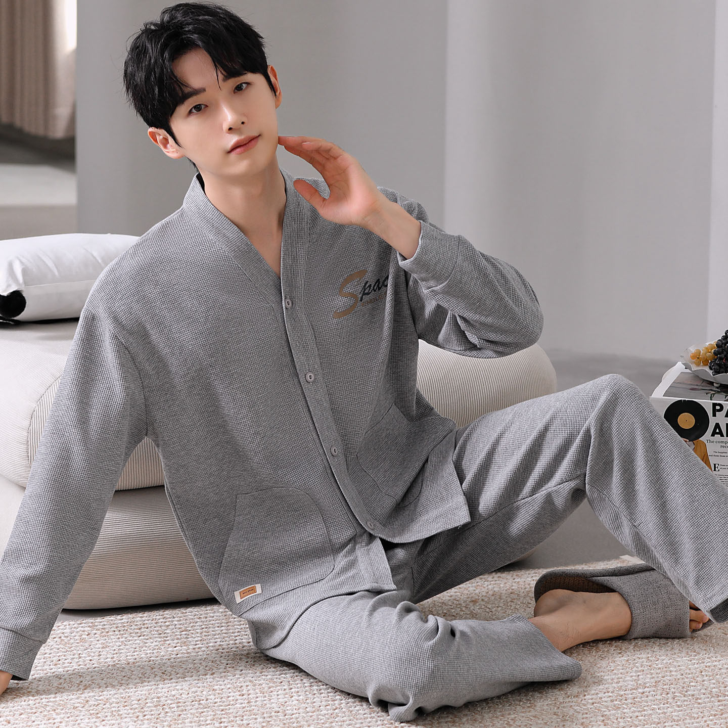 青少年运动家居服睡衣套装长袖春秋男士特大码200斤冬季开衫