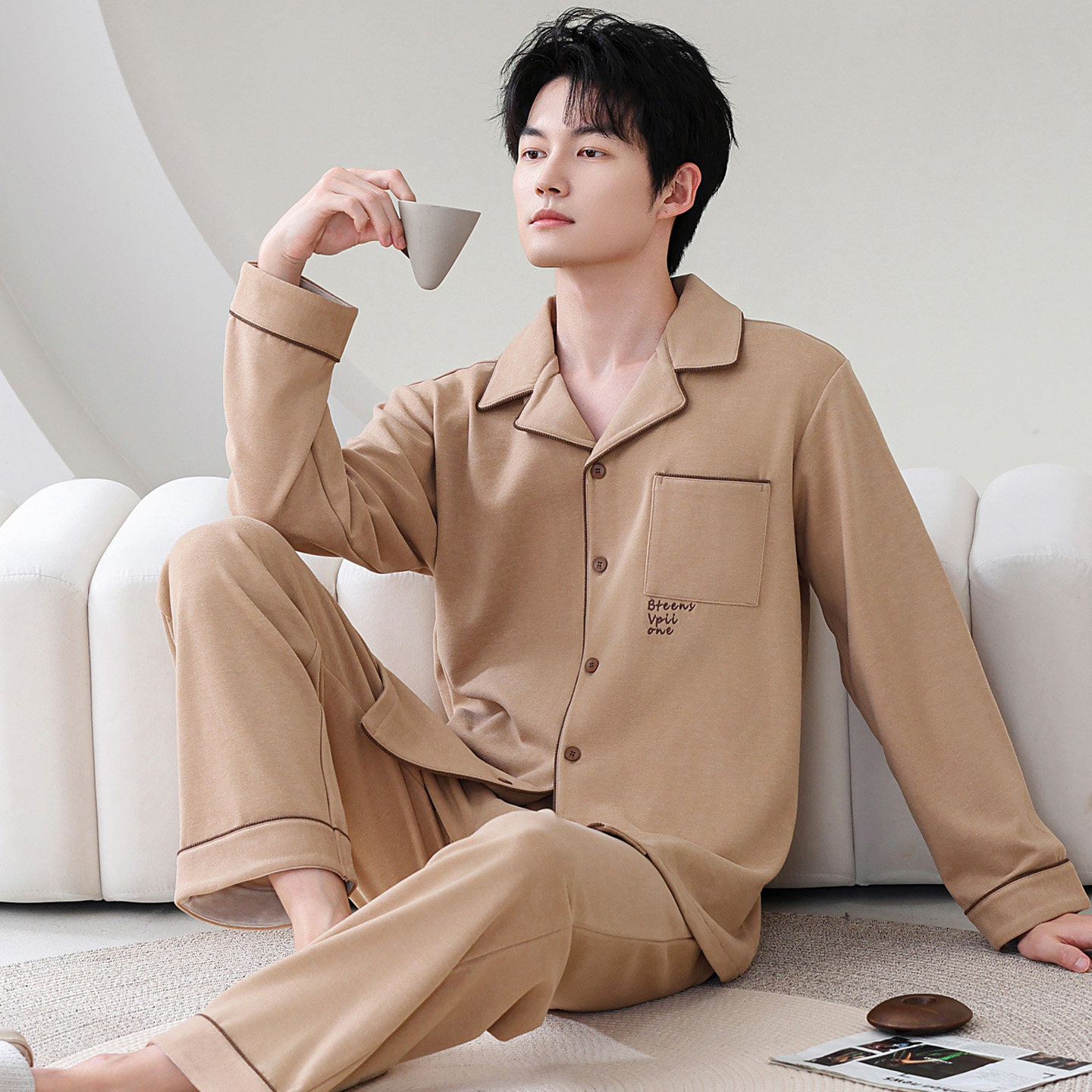 秋冬季男士开衫睡衣套装德绒加绒加厚家居服韩版运动可外穿青少年