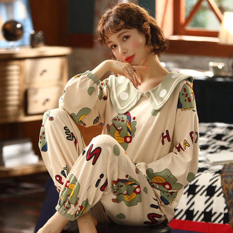 睡衣女春秋季长袖休闲家居服套装