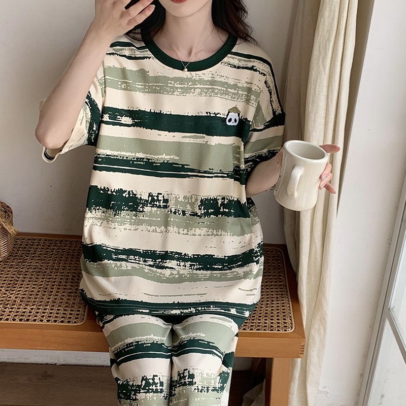 春秋夏季女士短袖长裤睡衣家居服
