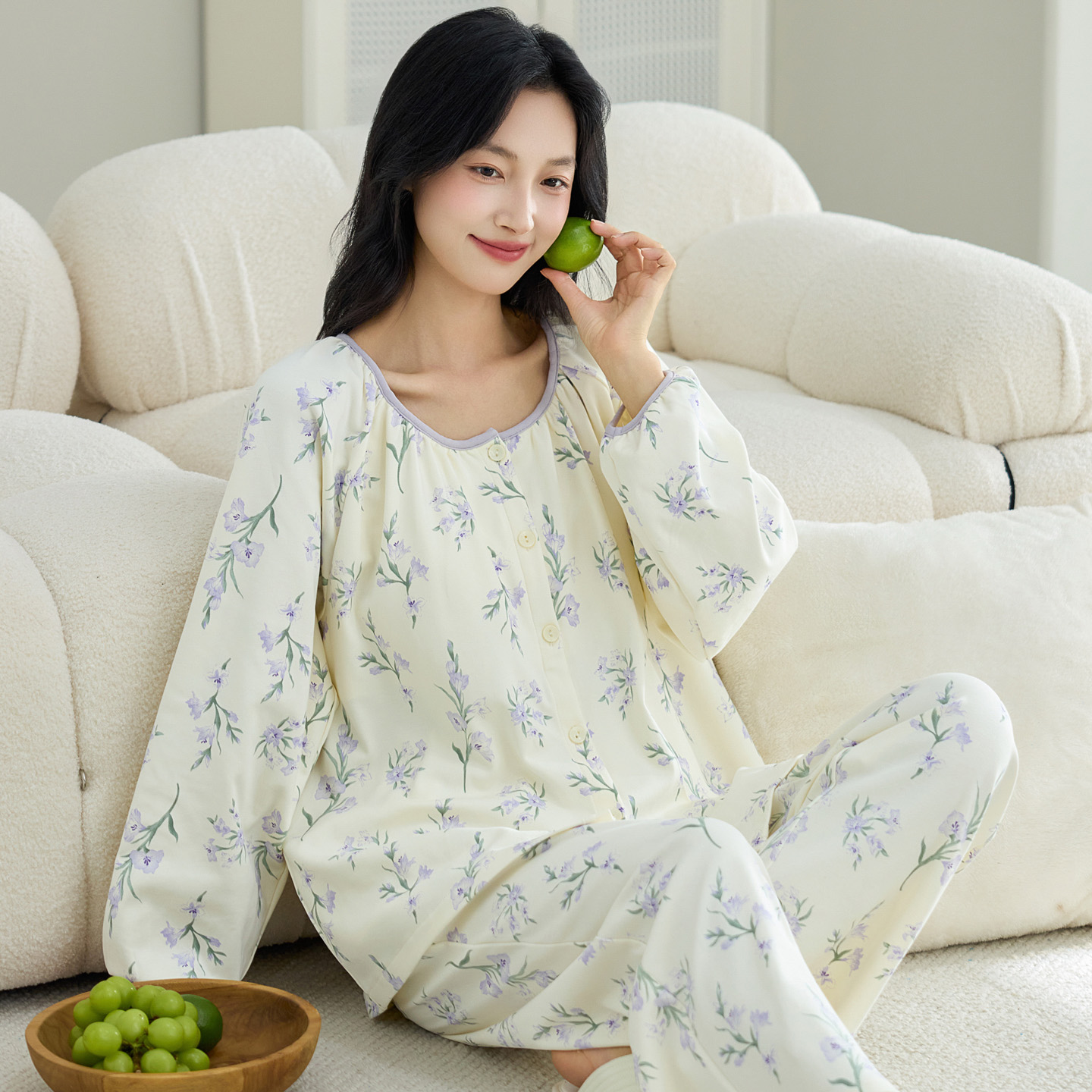 长袖全棉长袖睡衣套装100%纯棉女