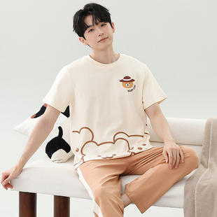 夏季大码短袖睡衣套装男士家居服薄款夏天可外穿青少年运动长裤
