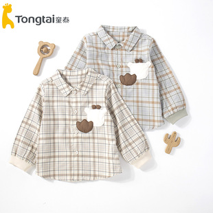 5岁男宝宝对开上衣纯棉格子衬衣640B 上衣1 童泰新款 婴幼儿衬衫