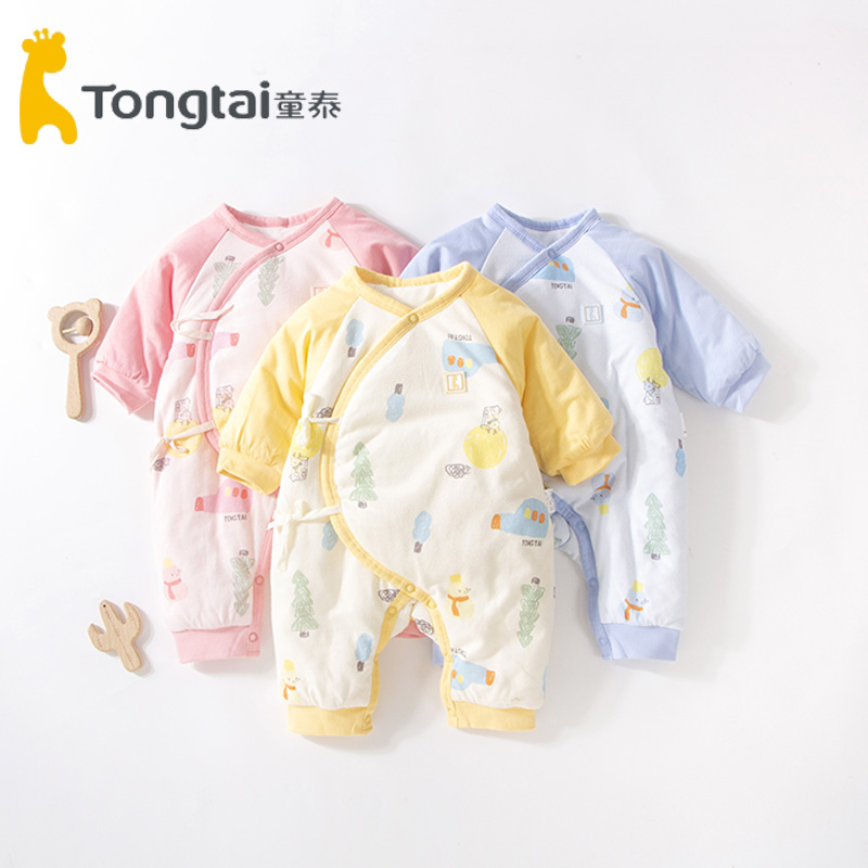童泰秋冬新款婴幼儿棉连体爬服男女宝宝新生儿中厚棉偏开哈衣1651