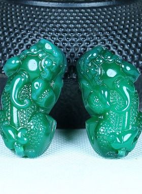 玉阅珠宝帝王绿貔貅玉坠情侣款