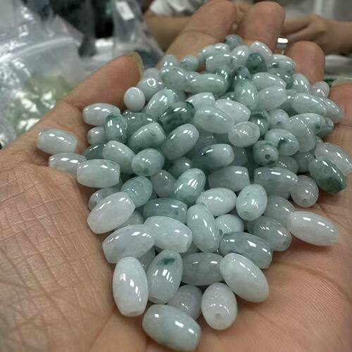 天然翡翠飘蓝花米珠散珠DIY