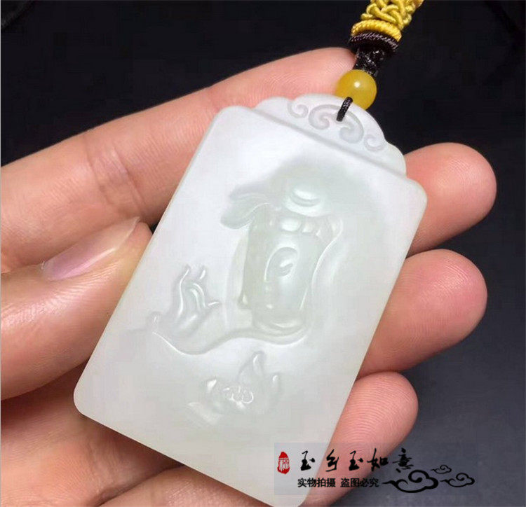 和田玉 纯手工韩料观音挂件 白玉观音玉石吊坠简约饰品颈饰脖链