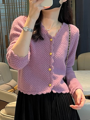 短款V领小香风开衫毛衣女秋装