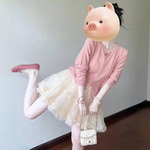 粉色绞花条纹长袖针织开衫女2025新款开春季多巴胺韩系高级感上衣