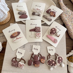 儿童卡通可爱刺绣小熊蝴蝶结波点蘑菇高弹发圈皮筋发绳宝宝碎发夹