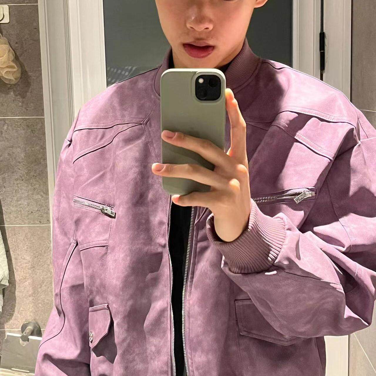春秋美式复古vibe紫色夹克男女