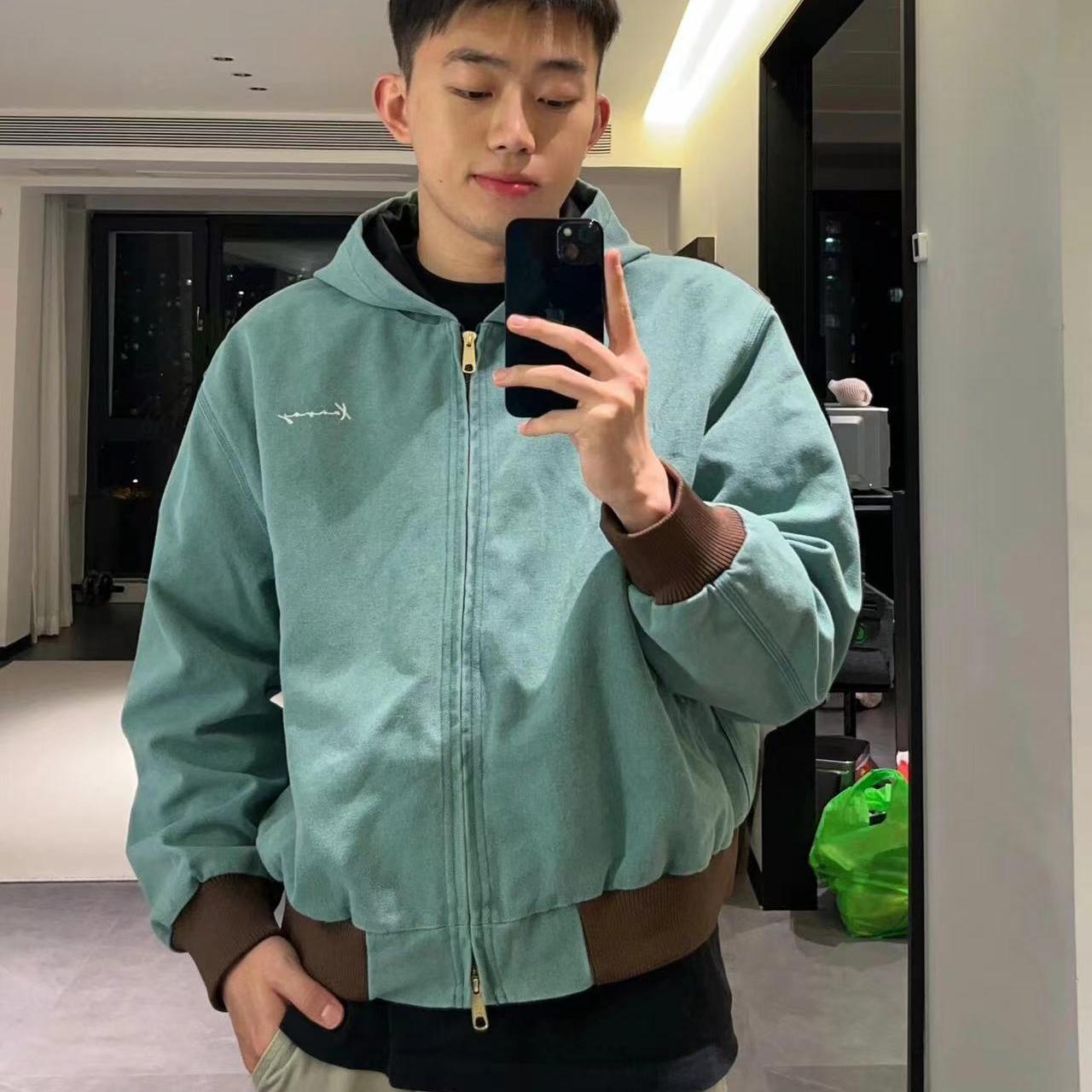 古着vintage水洗湖蓝色连帽夹克