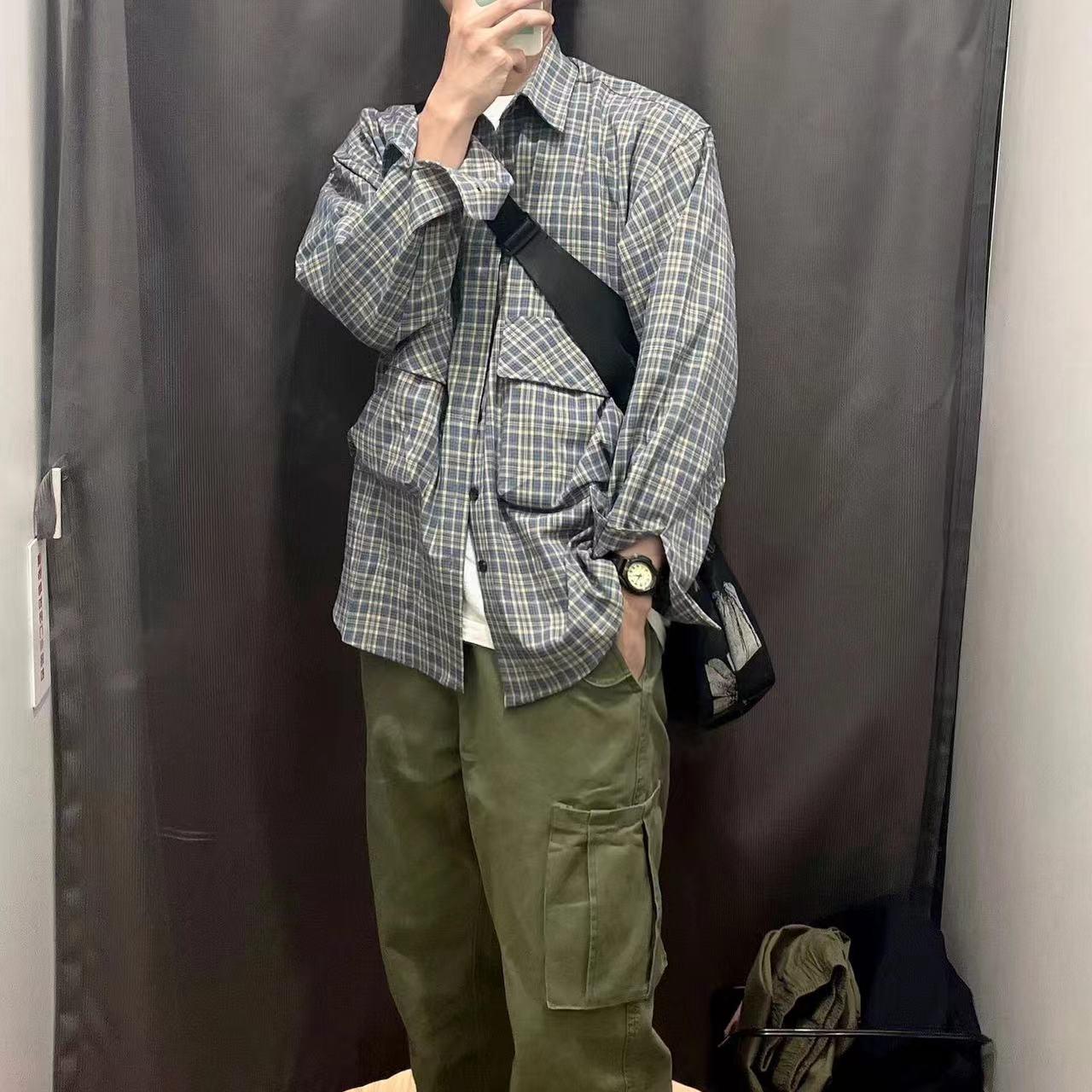格子衬衫男长袖港风高级感