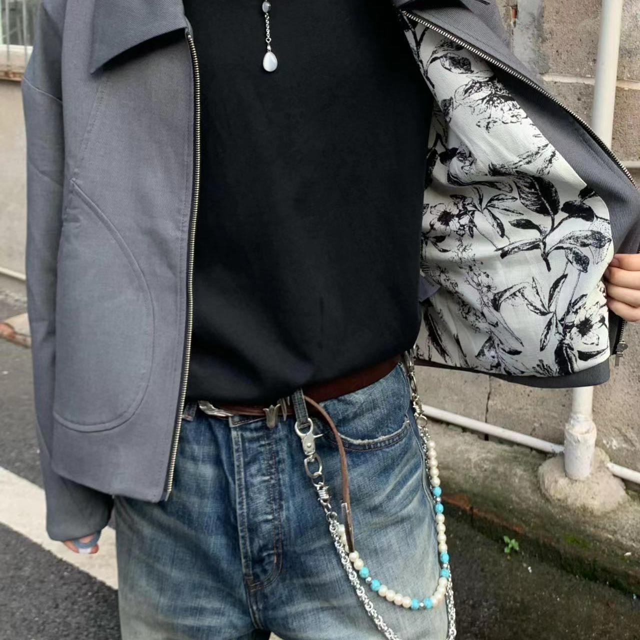 秋季新款水墨花垫肩夹克男潮牌