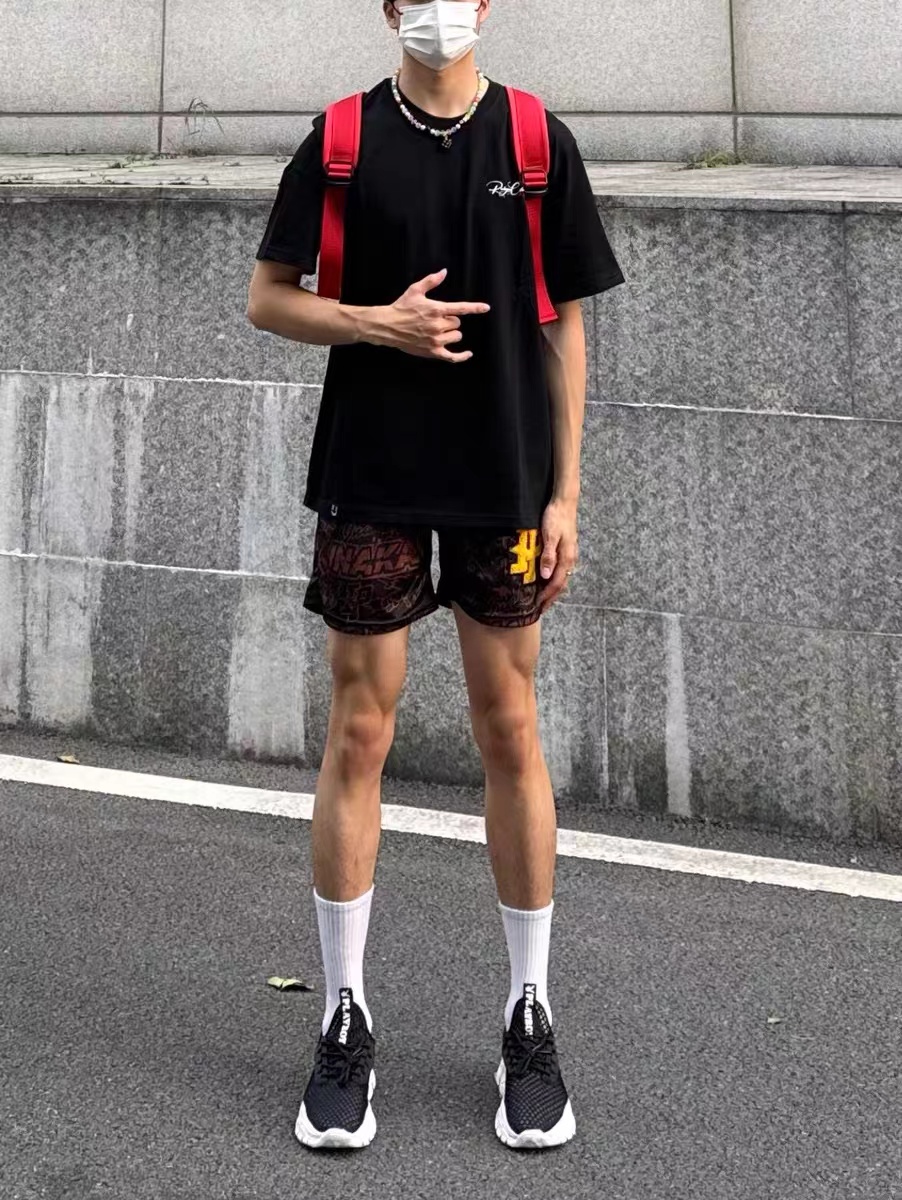 美式复古涂鸦运动篮球裤男