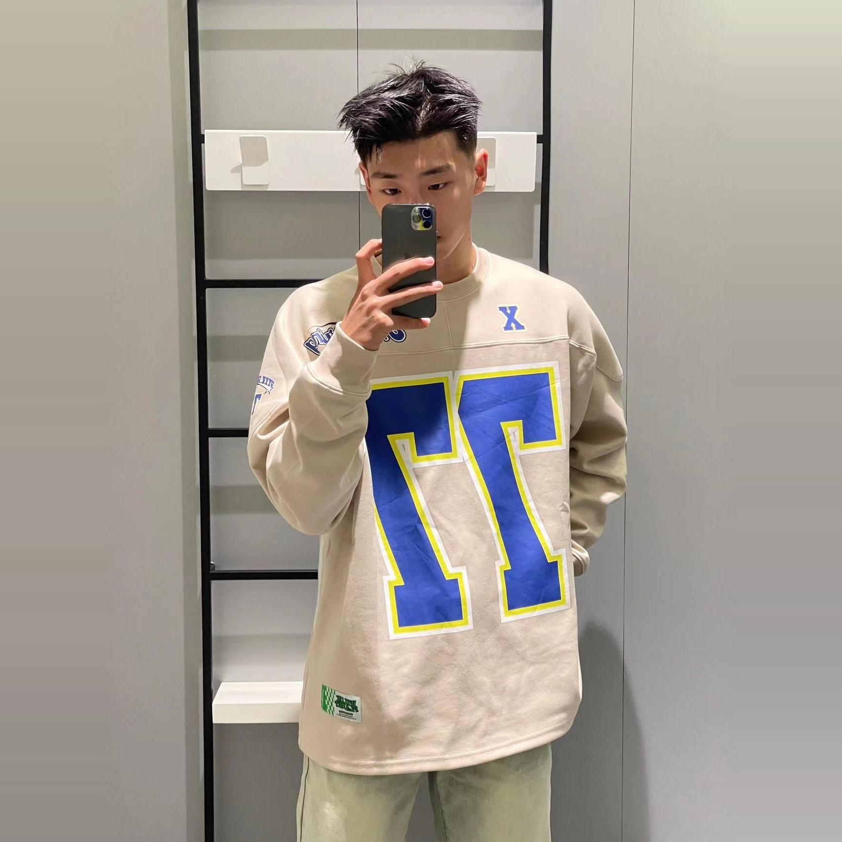 美式冰球服77号卫衣春秋季圆领