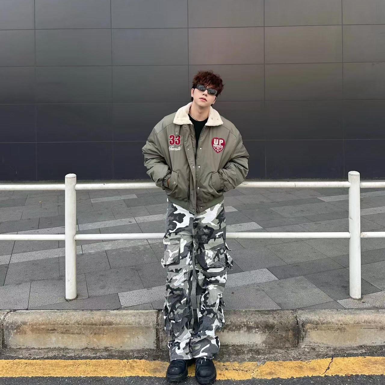 羊羔毛美式复古冬季保暖棉衣翻领