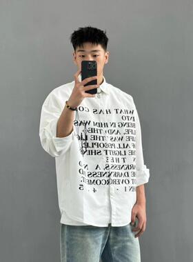 cleanfit潮牌印花篇章长袖衬衫美式复古休闲外套高级感廓形衬衣男