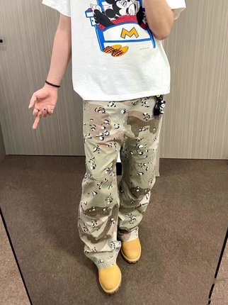 美式街头沙漠迷彩工装裤男capper同款做旧水洗伞兵裤宽松直筒休闲