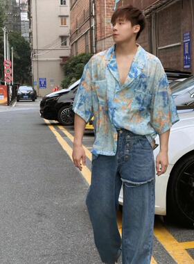 夏威夷痞帅短袖衬衫男生夏季海边度假穿搭潮牌花衬衣cityboy外套