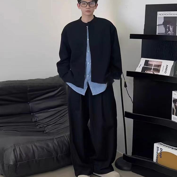 美式条纹假两件开衫卫衣男款秋季cleanfit外套潮牌高级感黑色上衣