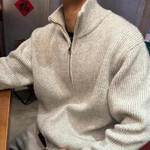 cleanfit针织开衫外套男春秋款宽松慵懒风高级感美式立领拉链毛衣
