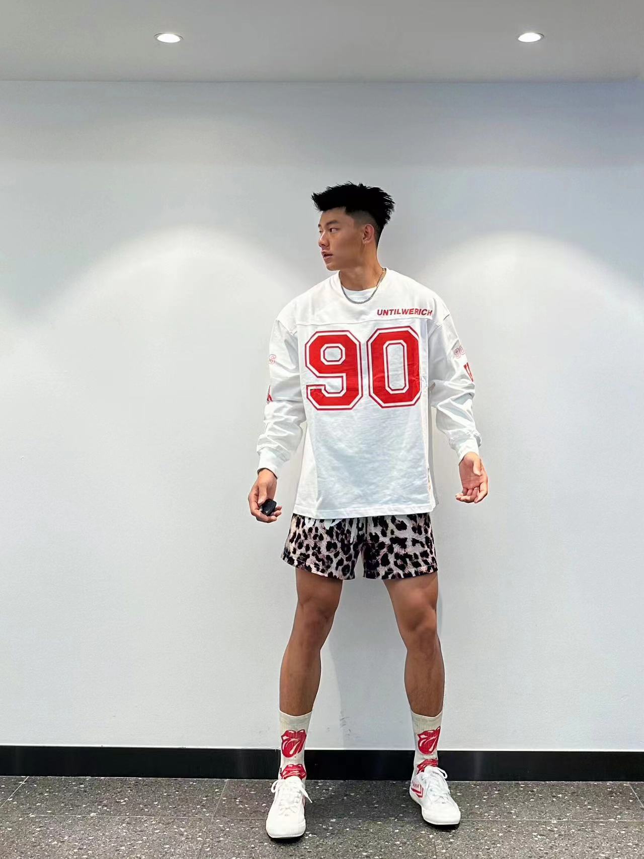 美式短裤男潮牌宽松网眼速干豹纹