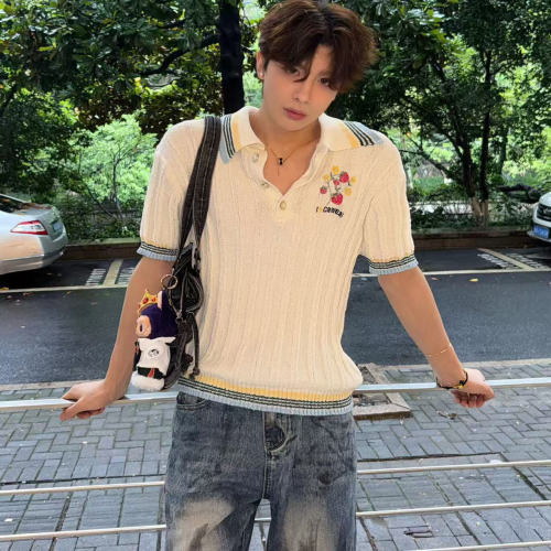 美式复古针织短袖男女夏季