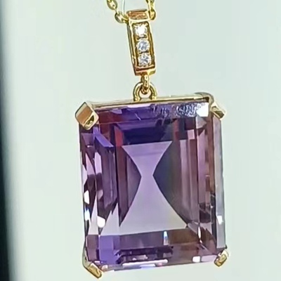 18K金镶嵌天然紫黄晶吊坠项链17克拉 玻利维亚带证书国检NGTC全净