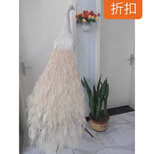 新品真羽毛仿真白色孔雀婚纱摆件动物模型婚庆摄影道具橱窗装饰品