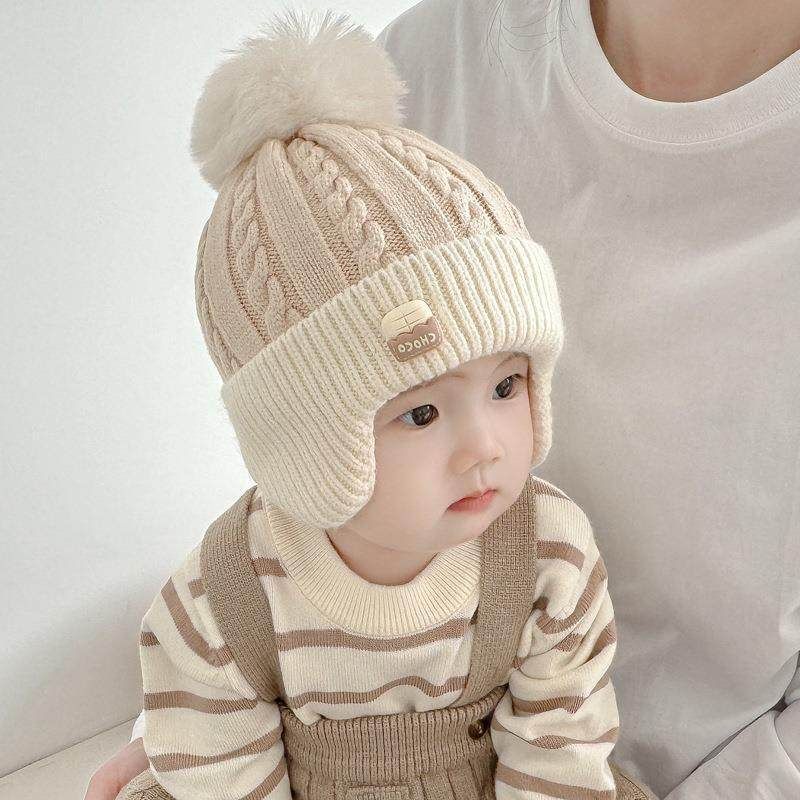 宝宝帽子韩系百搭毛球护耳帽
